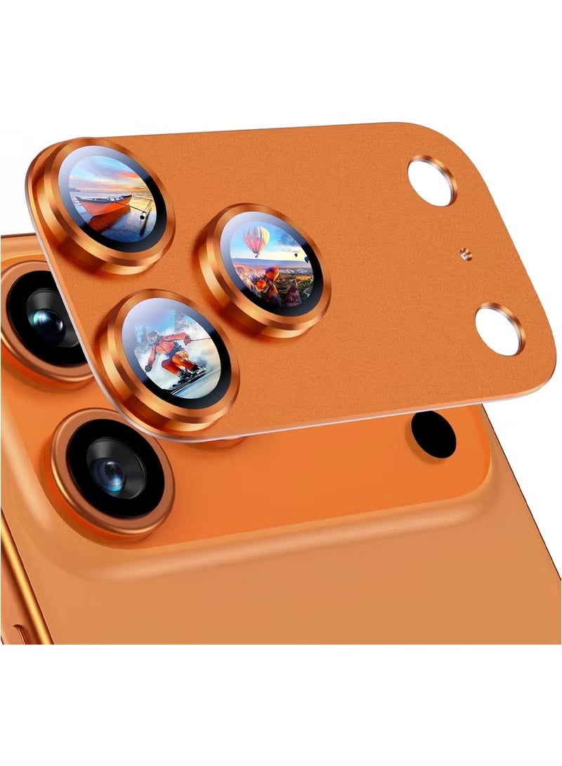 واقي عدسة الكاميرا الخلفية لجهاز iPhone 17 Pro Max - إصدار محسّن واقي شاشة الكاميرا الخلفية من الزجاج المقوى المعدني السبائكي ذو الالتصاق القوي والغشاء الواقي المقاوم للكسر (لون برتقالي لامع) - Image 1